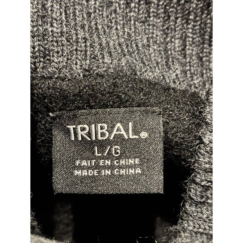 TRIBAL Womans L Black Boucle Wool Cardigan Large Buttons Stand Up Collar Stretch - Picture 3 of 7